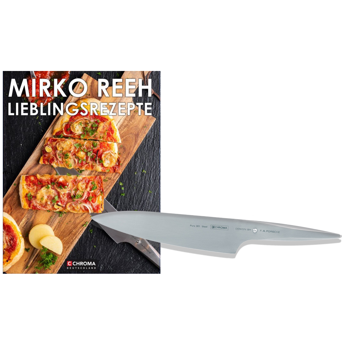 P-18 CHROMA type 301 Kochmesser + handsigniertes Kochbuch "Mirko Reeh Lieblingsrezepte"