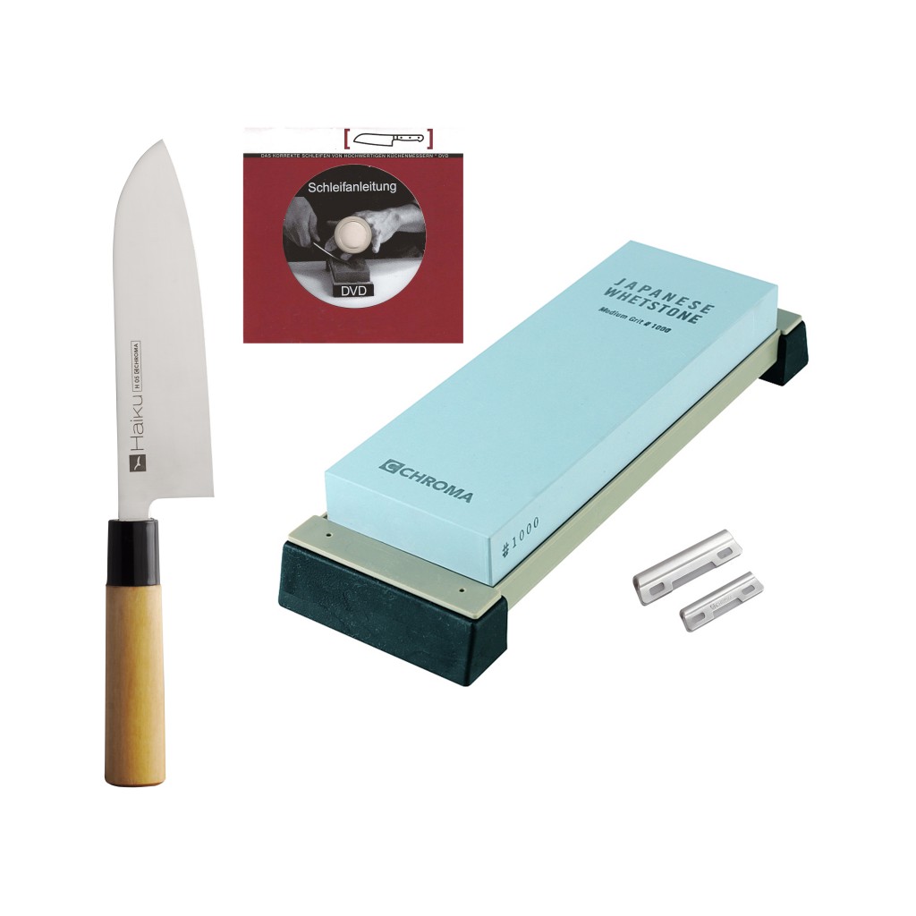 Chroma Haiku 4-teiliges Messerset: Santoku + Schleifstein + Schleifhilfe + DVD