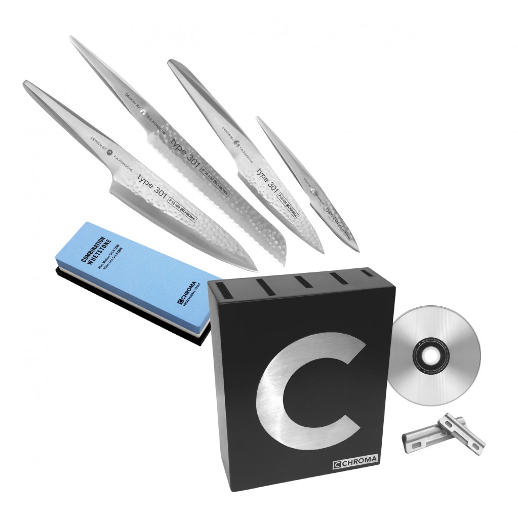 Chroma Type 301 X-MAS Set: 4 Messer + Messerblock + Schleifstein + DVD